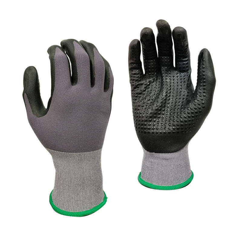 Flexible Work Foam Nitrile Gloves Nylon/Spandex Lining Palm Labor