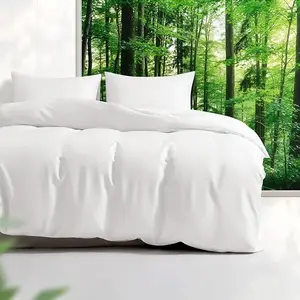 White Luxury Soft Hotel Bedding Set 5 Star Linen 100% Cotton Breathable King Plain Sateen Duvet Cover Simple 300tc