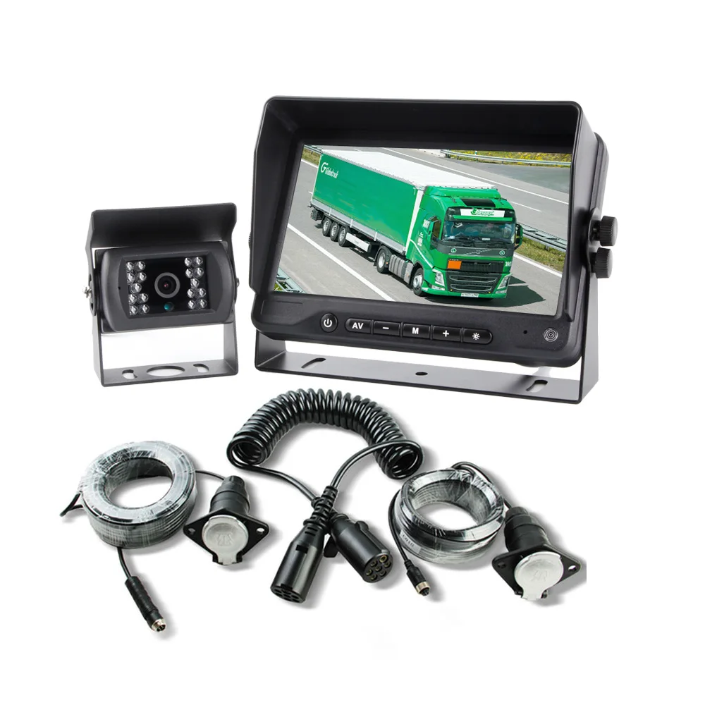 7 Inch Lorry Truck Rear View Camera System With Trailer Towering Coiled Spring Cable Kit