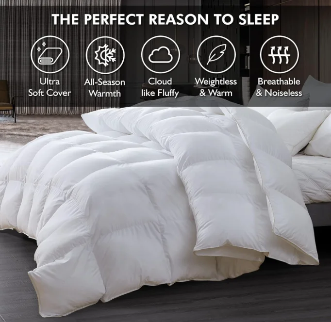 Breathable Warm Fluffy Down Comforter White Duck Down Lightweight Duvet