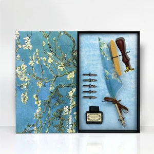 Hot Selling Silver-Colored Peacock Pen Ink Set Specializing Foil Feather Calligraphy Quill Pen 0.5mm Writing Width Metal