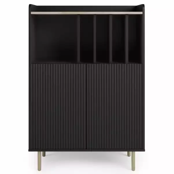 Vinyl Cabinet with Fluted Doors Vinyl Record Storage Cabinet with Metal Legs for Living Room,Bedroom,Office Record Player Stand