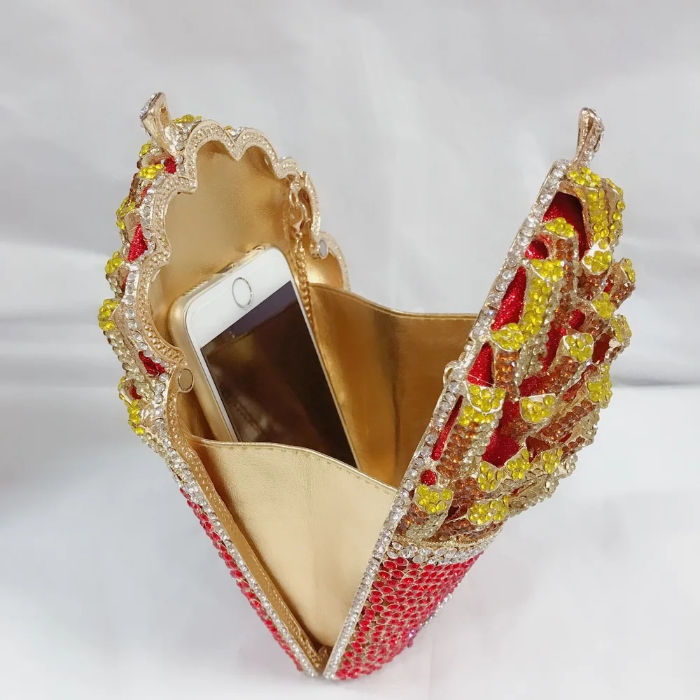 French Fries Chips Rainbow Clutch Rhinestone Crystal Bag Women -   Finland