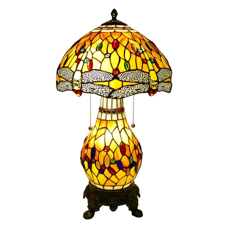 Tiffany Style Handmade Stained Glass Dragonfly Table Lamps