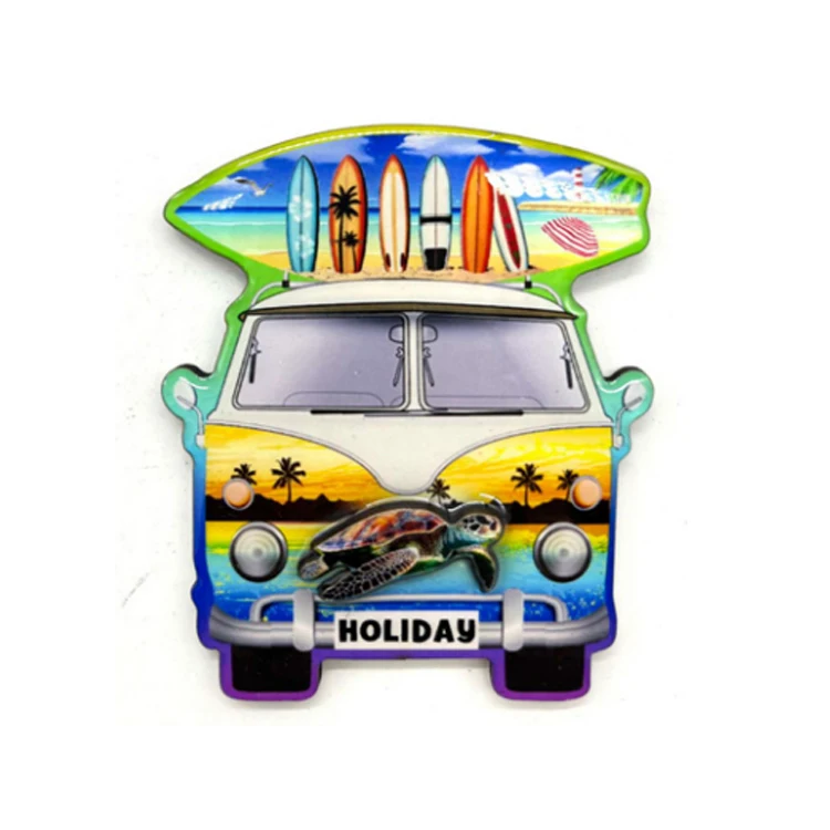 Custom Logo Beach Bus Shape Epoxy Wood Ibiza Fridge Magnet Souvenir