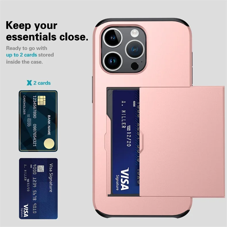 For iPhone 15 Pro Max Case with Card Holder Heavy Duty Dual Layer  Hidden Card Slot Wallet Shockproof Phone Cover for iPhone 15