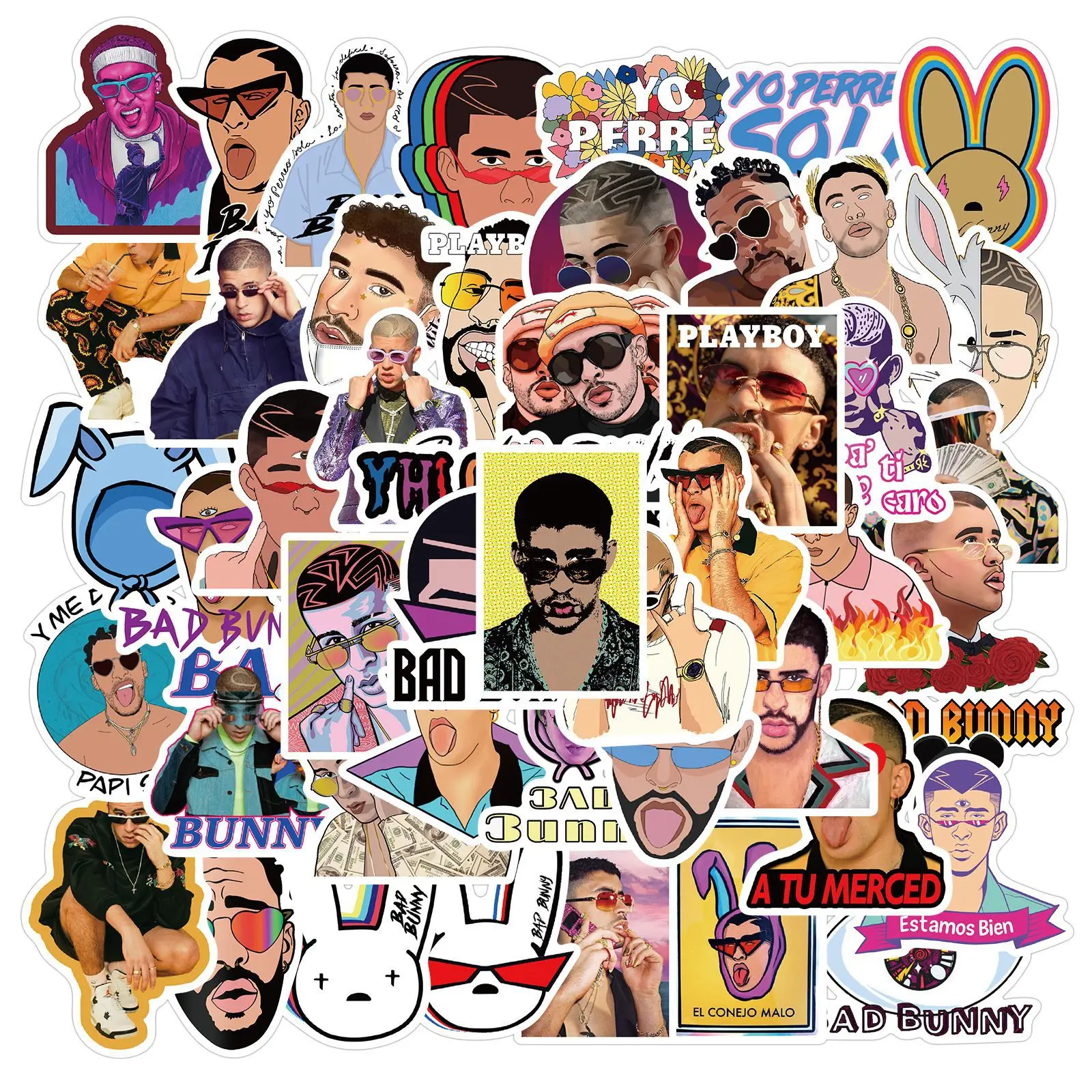 50PCS Hot Puerto Rican Singer Bad Bunny Stickers PVC for Stationery Decal 