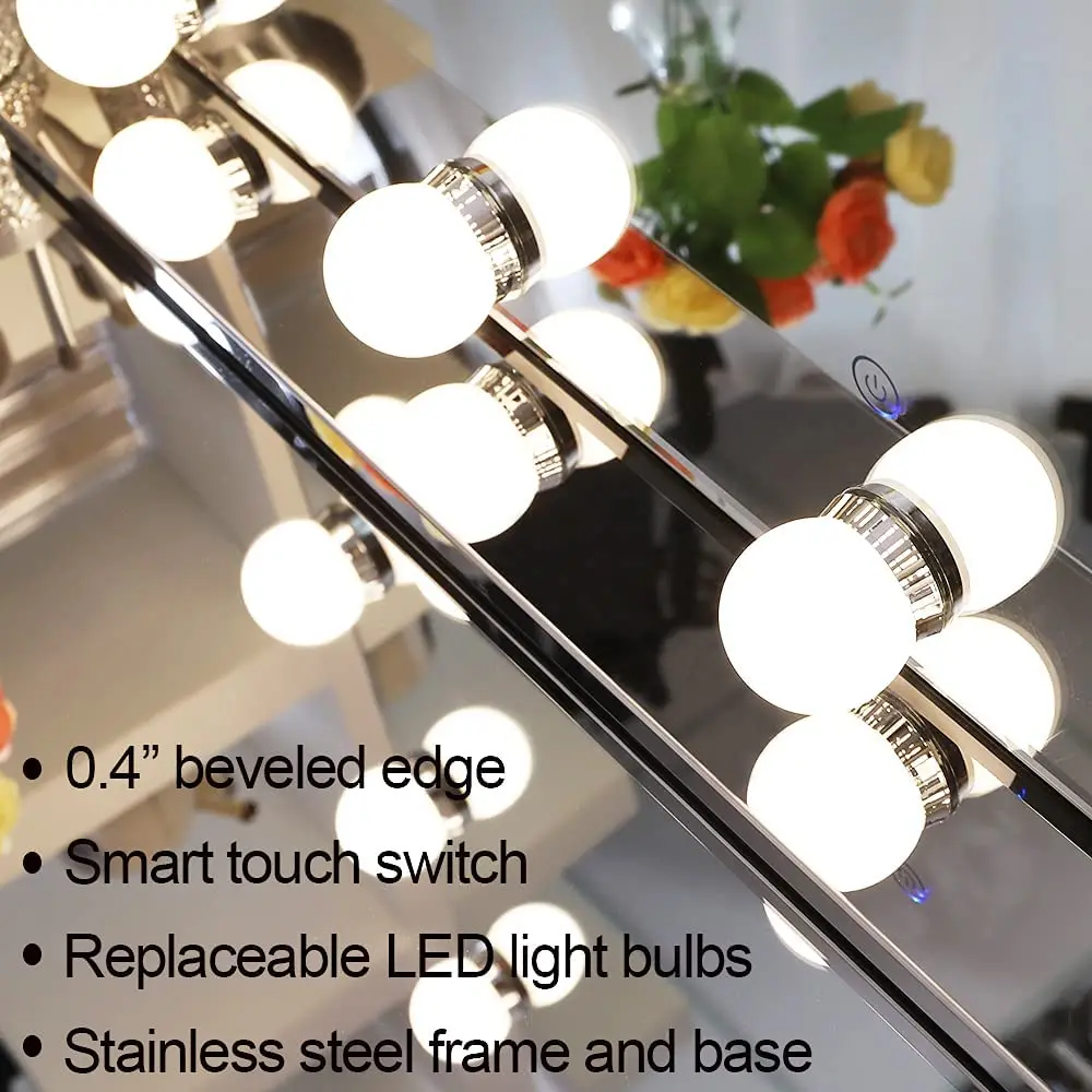 Beauty Dressing Table Lighted Furniture Vanity Mirror Touch Sensor Switch Holly Wood Makeup Mirror with LED Lights Beauty Dressing Table Lighted Furniture Vanity Mirror Touch Sensor Switch Holly Wood Makeup Mirror with LED Lights