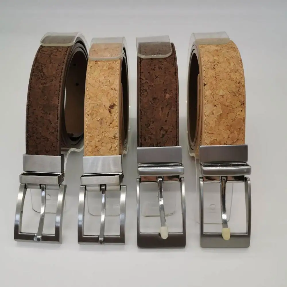 Natural Cork and Frosting PU Belt with Alloy Reversible Pin Buckle