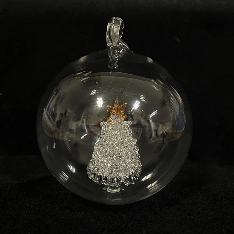 Wholesale clear hanging hand blown glass ornaments ball Christmas tree inside supplier