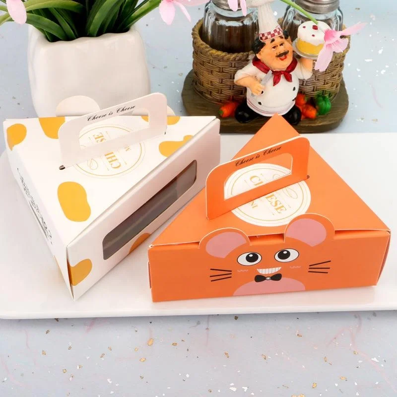 Factory Delivery Cheesecake Packaging Box Portable Triangle Mousse Pudding Cake Small Box Elegant Paper Packaging Boxes Accept