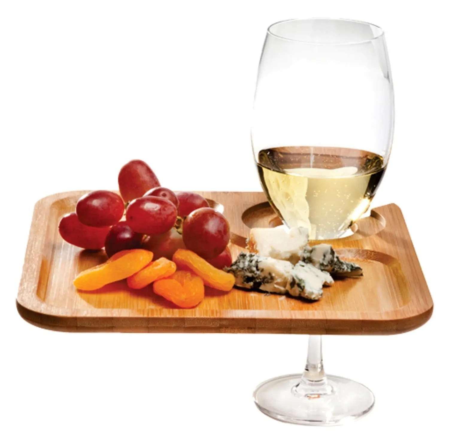 Wholesale Eco Friendly Bamboo Cocktail Plates Wine Appetizer Plate Cheese Board with Wine Holder Charcuterie Serving Board