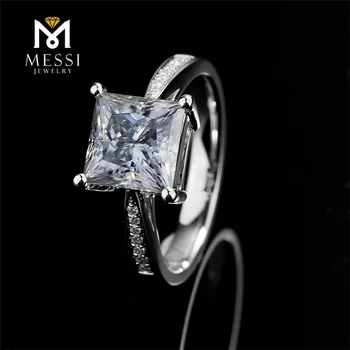 Messi Jewelry 2.32 Carat VVS DEF diamond square moissanite ring 14k 18k white gold engagement wedding ring wholesale