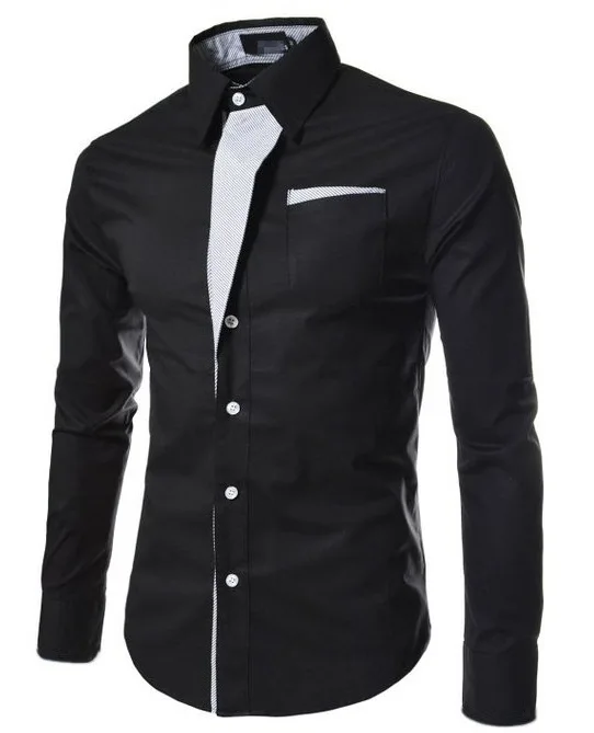 New Fashion Men's Satin Blouse Spring Autumn Long Sleeve Business Tops Solid Contrast Color Button Lapel Casual Shirt Breathable