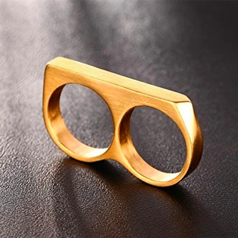 Hip Hop Two Finger Rings 18k Yellow Gold Plated Fashion Novelty Mexican Biker Double Finger Ring for Men