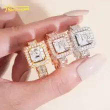 Iced Out Diamond Wedding Ring  Hip Hop Jewelry Asscher Cut Diamond 925 Silver VVS Moissanite Engagement Ring for Women