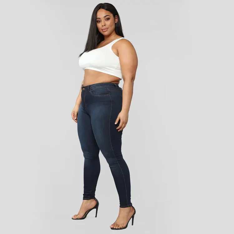 Plus Size Womens Jeans Trousers Wholesale Sexy Mid Waist Skinny Ladies