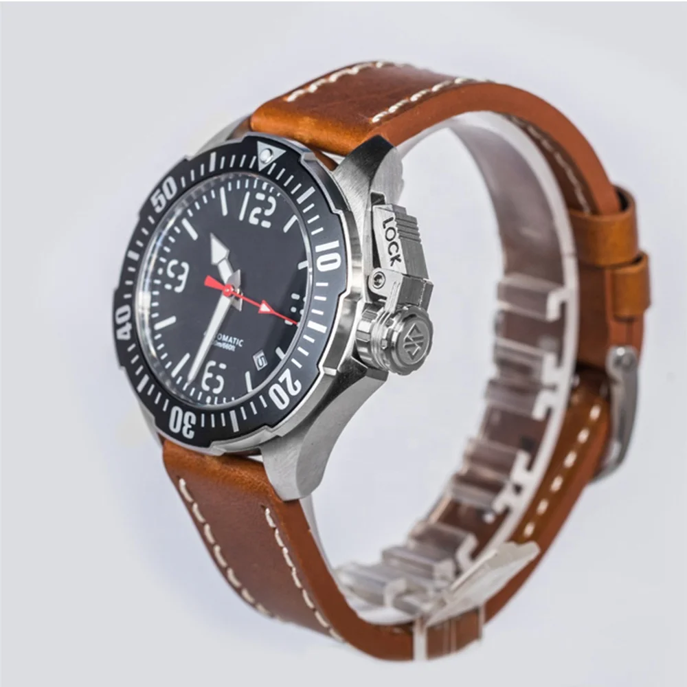 Custom Small Quantity Red Ceramic Bezel 200m Sport Vintage Protective Crown Mechanical Automatic Diver Watch Man for Sale