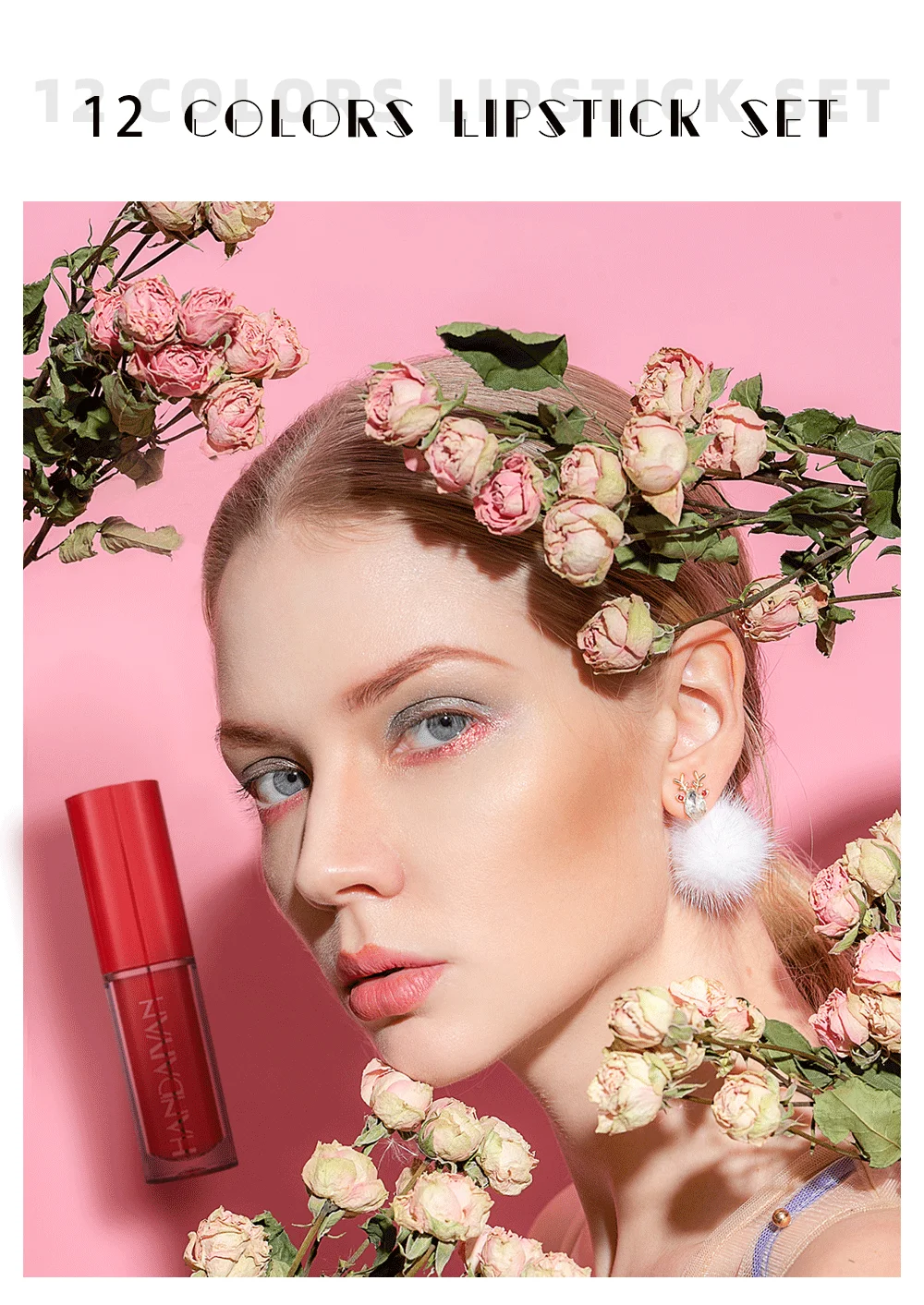 HANDAIYAN Lipstick Set 12 Pcs Small Liquid Lipstick Luxury Lipgloss Packaging Labiales Lipgloss Tubes Metallic Private Label