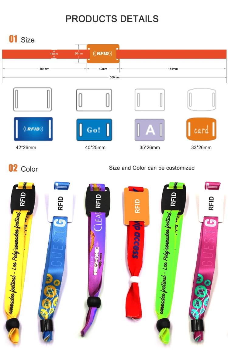 Full Color F08 1K RFID Fabric Wristband Sporting Events Music Festivals NFC Parties Ticket Bracelet For Cashless Event