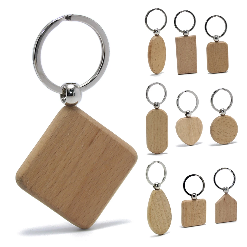 Custom Rhombus Keychain With Logo DIY Wholesale Custom Rhombus Beech Wood Keychain Round Square Oval Heart  Key Ring Holder Wood Gifts Promotional Wooden Key Chain