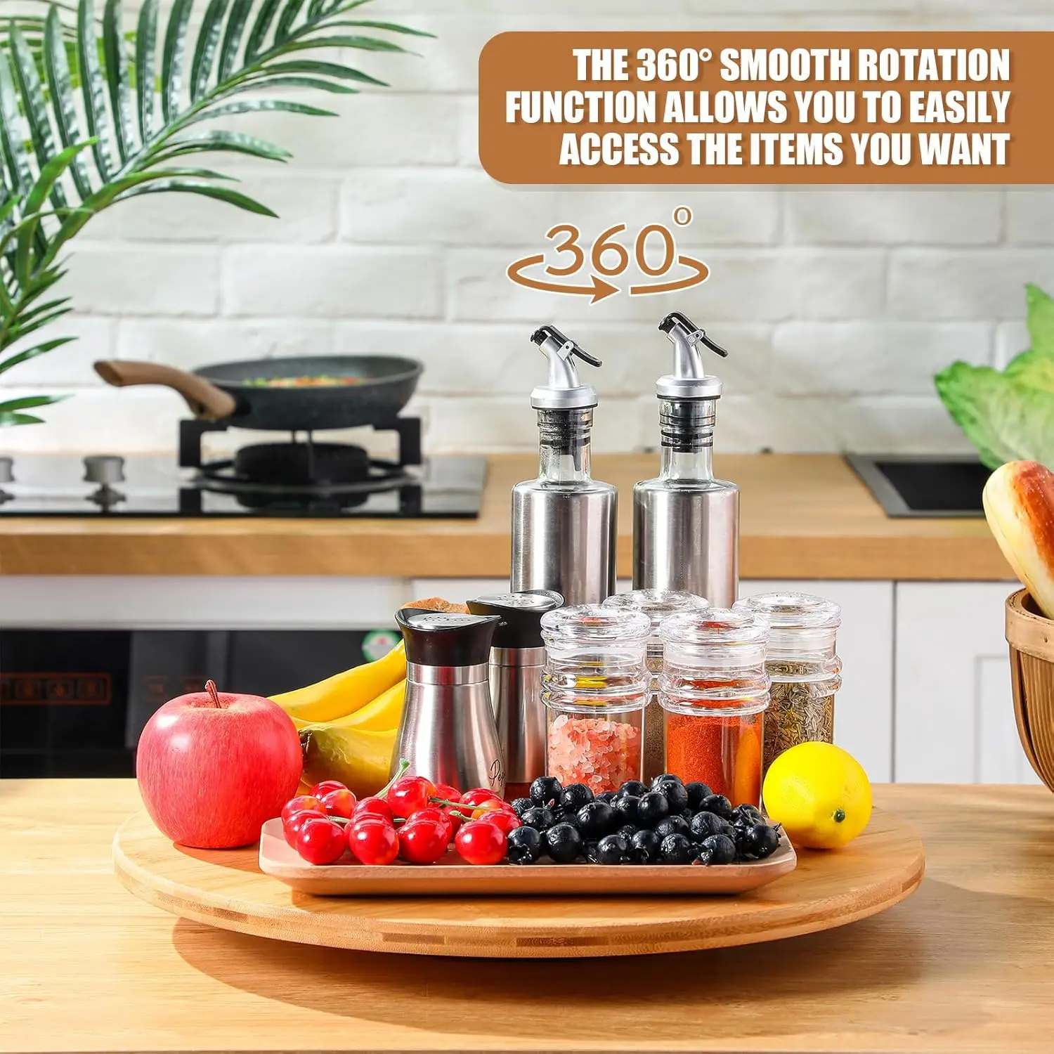 GHP New Modern Design Kitchen Heat Resistant Bamboo Wood Rotating Lazy Susan Turntable for Dining Table