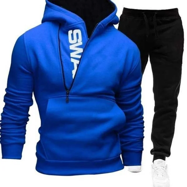 2024 hot selling new style pullover side zipper contrast color hooded men's casual sports sweatshirt two-piece suit