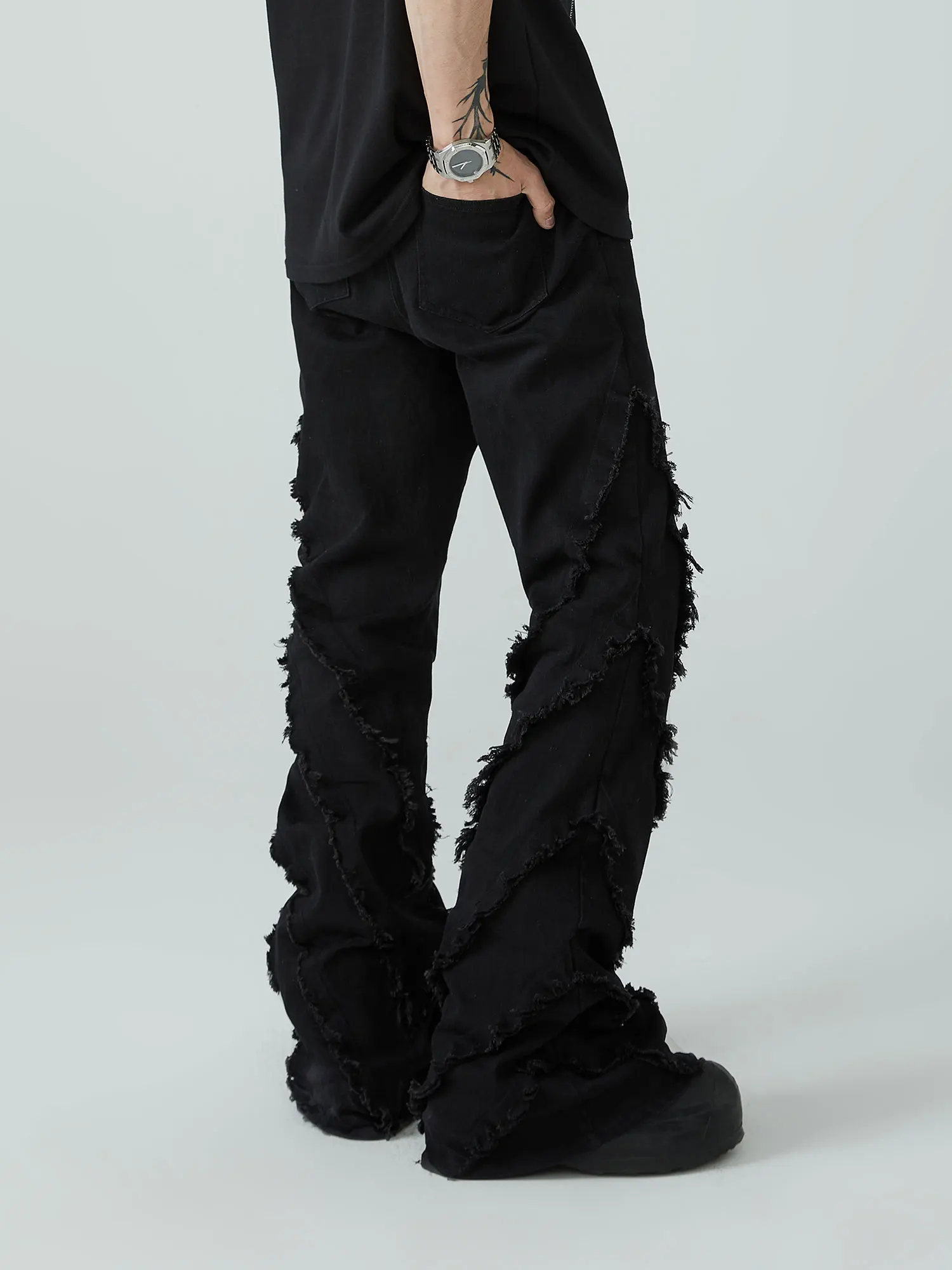 Oem Fog Private Blue Brand Drop Shipping Stock Ripped Distressed Flared Stacked Pants Denim Men