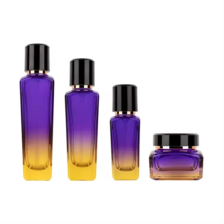 Fashion design Luxury square container packaging set cosmetic skincare packaging manufacturer cosmetic glass set