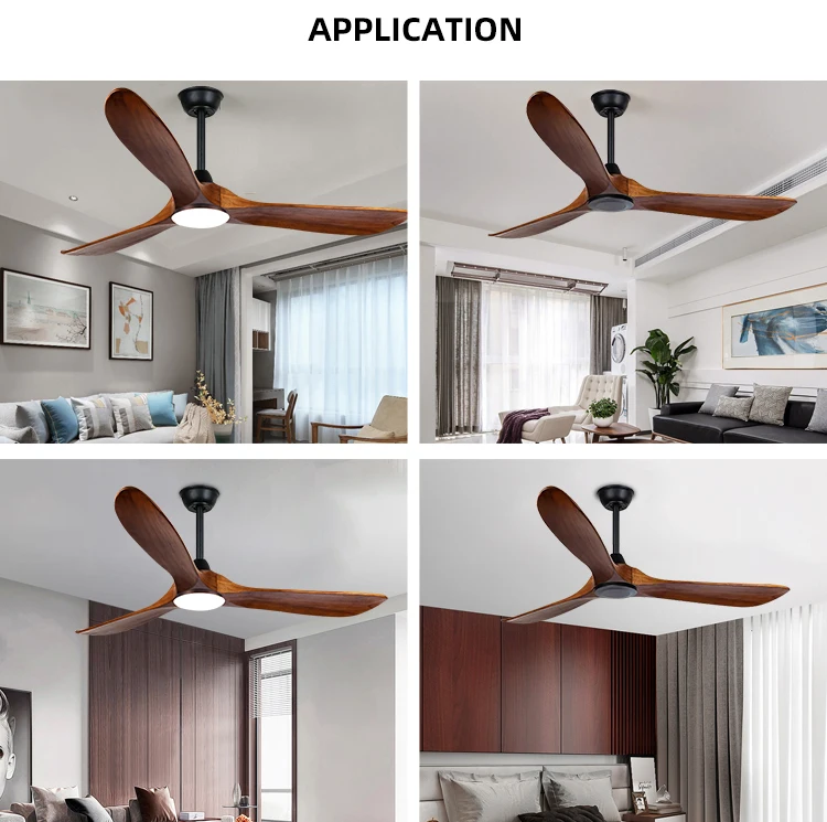 Three Solid Wood Blades Five Speeds Adjustable Remote Control 52inch Electric Power Led Chandelier Fan Light