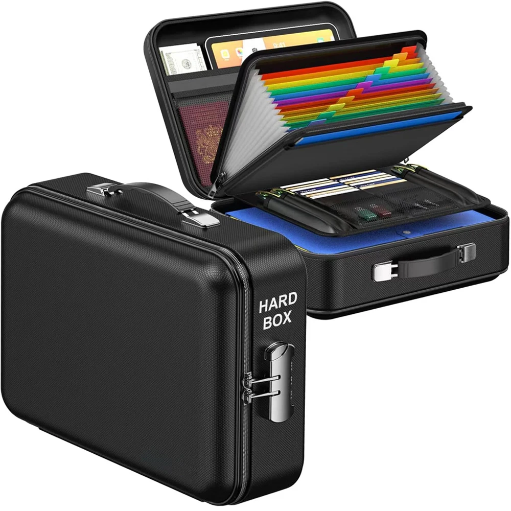 YIHUAXING Fireproof and Waterproof File Bag for Storage with Lock, Hard File Box Bag for Documents and Certificates