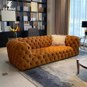 高級家庭用家具モダン高級バックルレザーリビングルームソファヴィラ用