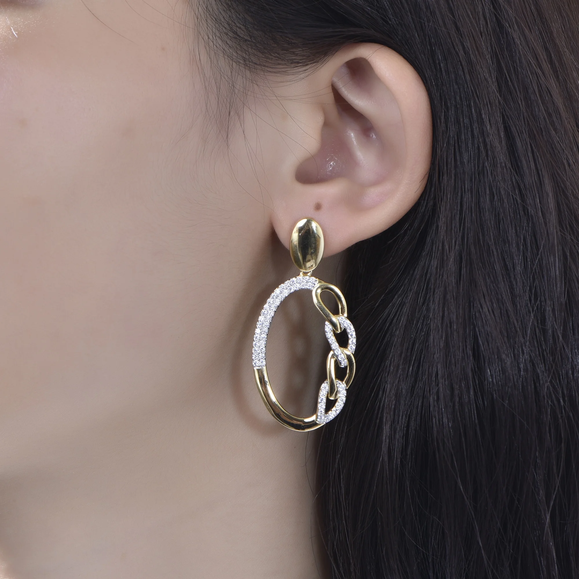 2022 New trendy 925 sterling silver hoop earrings hip hop chain cubic zirconia hoop earrings 14k gold filled hoop earrings