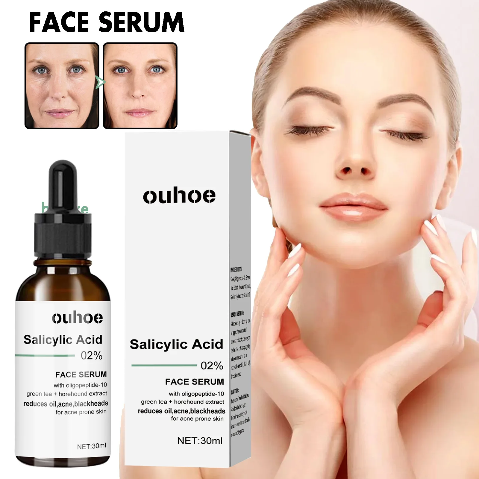 Private Label OUHOE 30ml Organic Extract Skin Moisturizing Anti Wrinkle Salicylic Acid Face Serum
