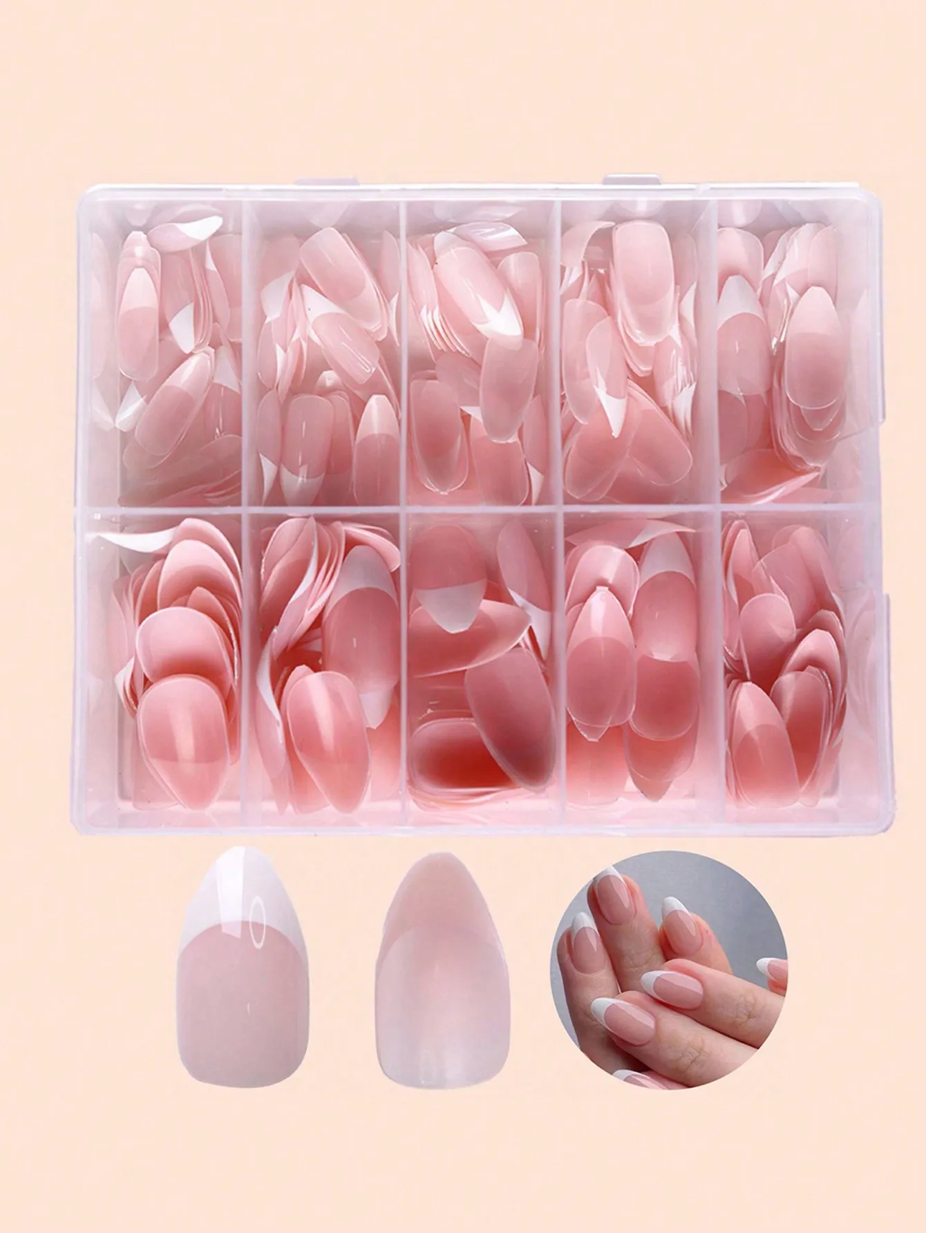 120 Acrylnagelspitzen – Klar, Matt | 12 Größen | Mandelform | Mittlere Länge | Für Nageldesign & Studio