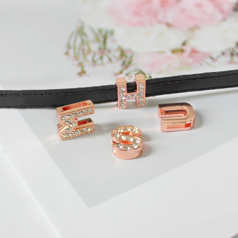 Rose Gold 8mm Slide Charms Letters for Jewelry Making Women Bracelet Alphabet A-Z Pet Collar Necklace DIY Accessories Gift