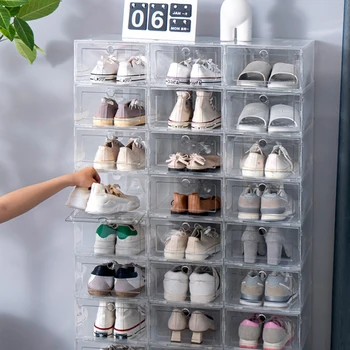 Fold Plastic Shoes Case Thickened Transparent Drawer Case Plastic Shoe Boxes Stackable Box Shoe Organizer household items