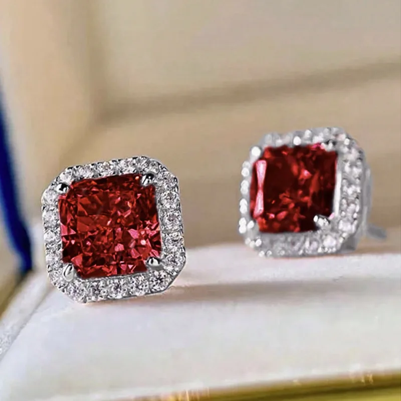 Luxury Princess Cubic Zirconia Stud Earrings
