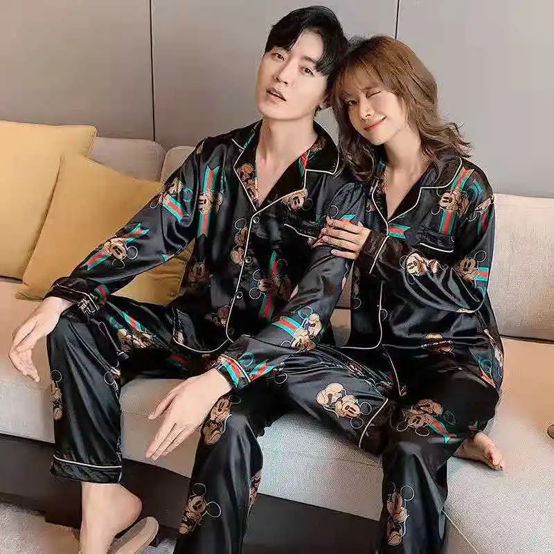 Customized Men's Ice Snow Silk Couple Pajamas Spring and Autumn