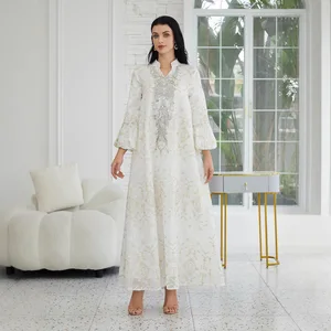 Clothing Manufacturer New Women's Muslim Jalabiya Fashion Mesh Embroidery Bead Long Robe Middle Eastern Women's Dress