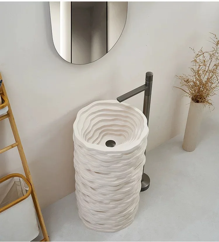 New design creative art basin floor mounted round pedestal basin hotel one-piece pedestal sink supplier