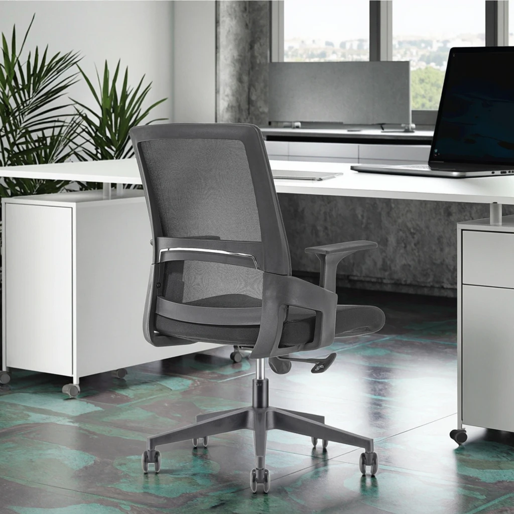 Compact Comfortable Meeting Room Ergonomic Executive Modern Conference Chairs Breathable Mesh Back PU Steel Base Fixed Armrests 6