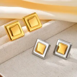 Fashion Exaggerated Geometric Pattern Stainless Steel Gold Plated Ear Studs Square Stud Earring for Women Trendy Jewelry
