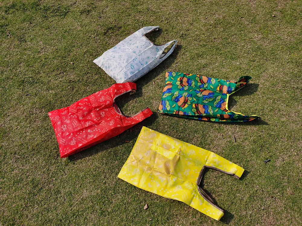 Wholesale Eco Friendly RPET Foldable Polyester Tote Shopping Bag Custom Reusable Grocery Bag