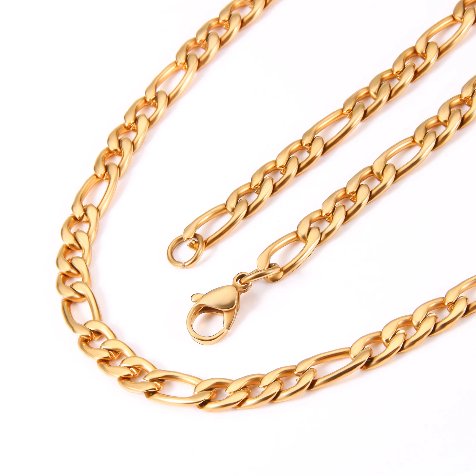 Stainless Steel 18k Real Gold Plated Figaro Link Chain Necklace For Men ...