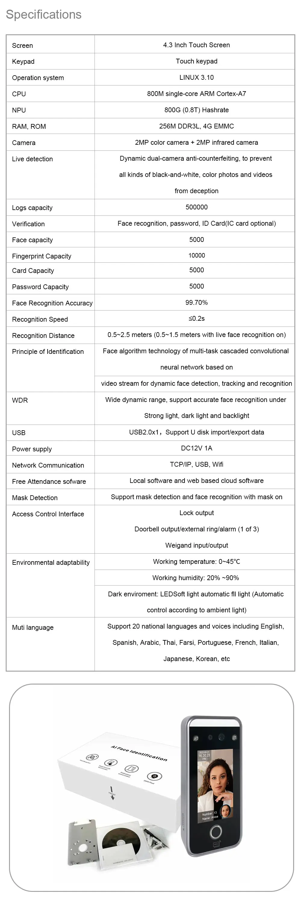 AI-Powered Face and Fingerprint Attendance Device Terminal Face ...
