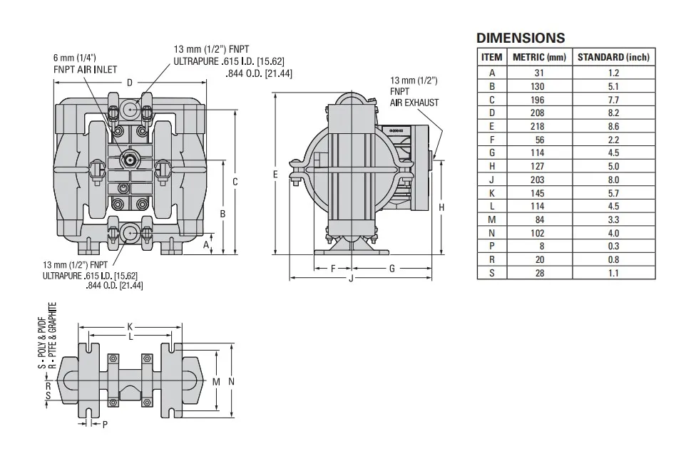 In stock wilden pneumatic dipahrgam 0.5inch Polypropylene pump P1/PPPPP/TNU/TF/KTV wilden original pump supplier