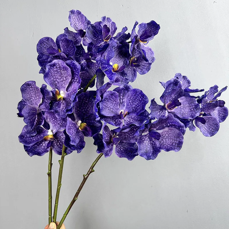 High Quality Single Stem 7 Heads Real Touch Purple Vanda Orchid Flowers Artificial Phalaenopsis Orchids for Wedding Decor