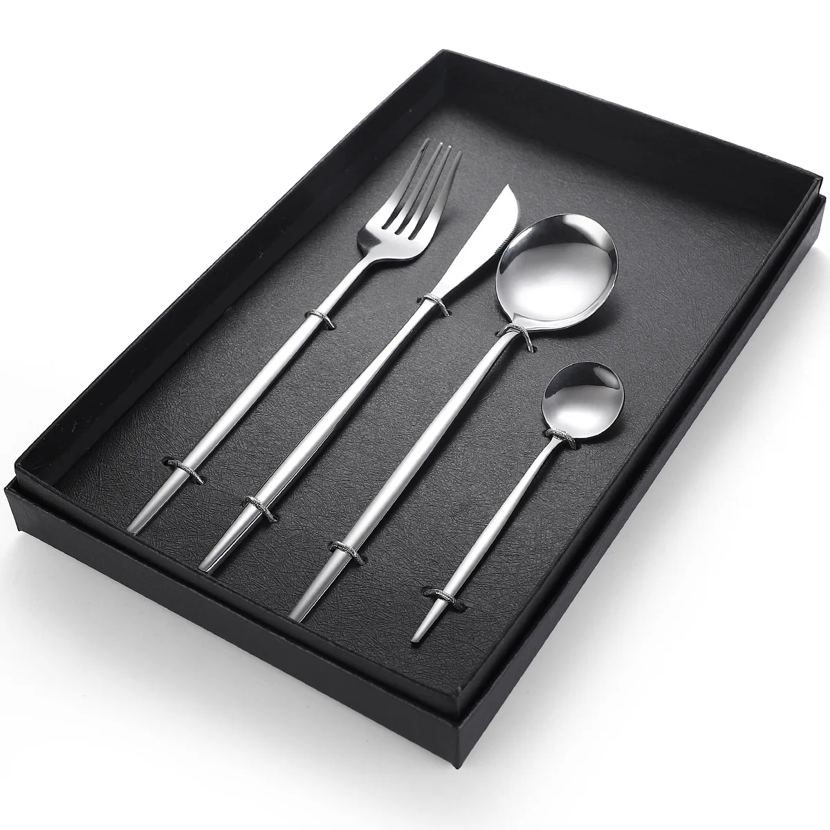 Stainless steel flatware cutlery set with gift box 4pcs with different color assorted