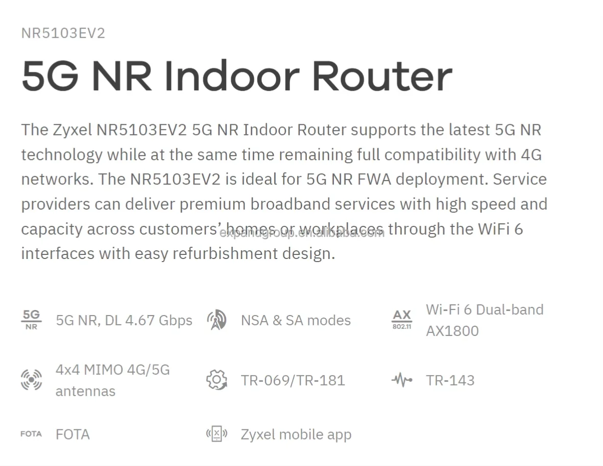 Zyxel NR5103EV2 5G NR Indoor Router - Wi-Fi 6+ Mesh Router